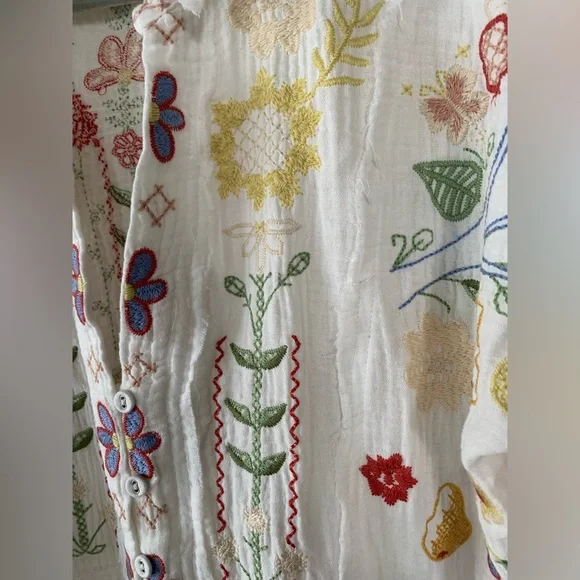 Johnny Was white Felicity Tunic embroidered blouse shirt NWOT size M - Picture 9 of 11